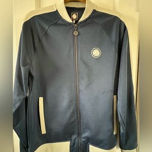 Pretty Green Men’s Track Jacket Size Small, Navy blue with cream stripe